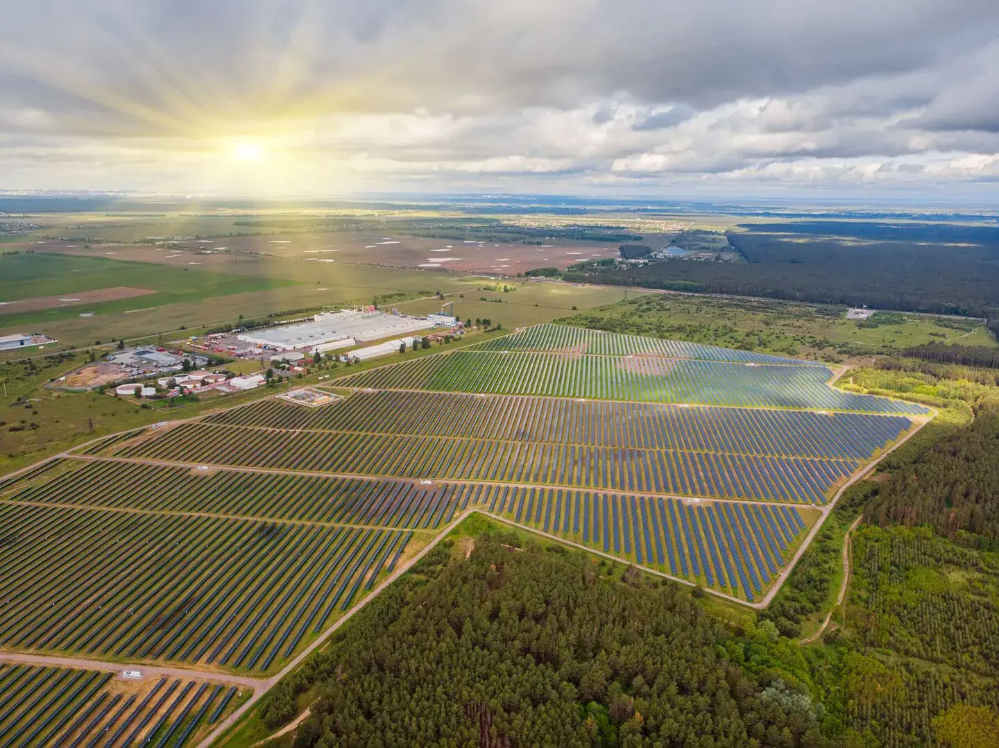 Aerial view of a solar power plant